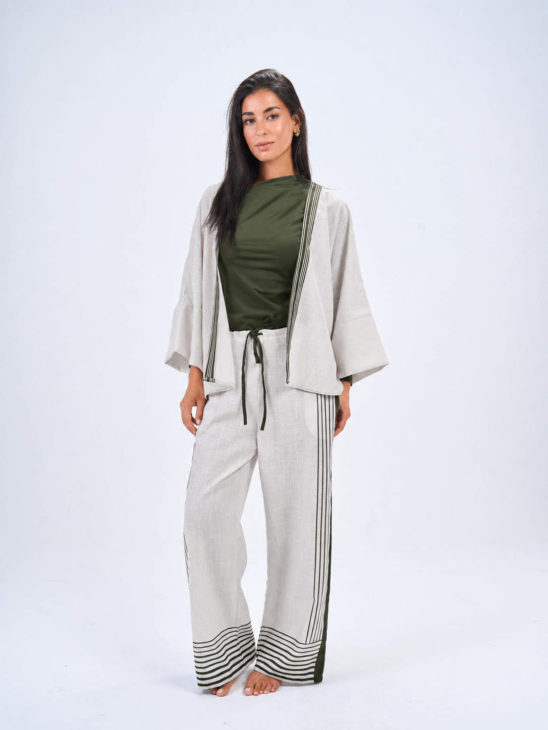 Summer Stripes Linen Set In- Olive
