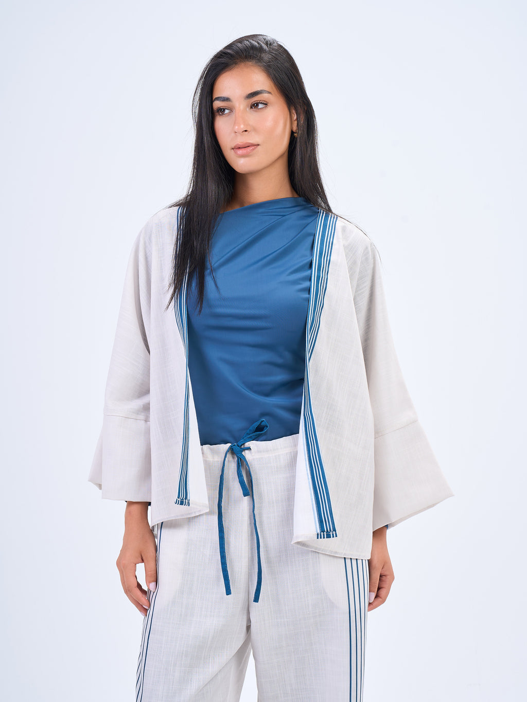Summer Stripes Linen Set in- Bedazzled Blue