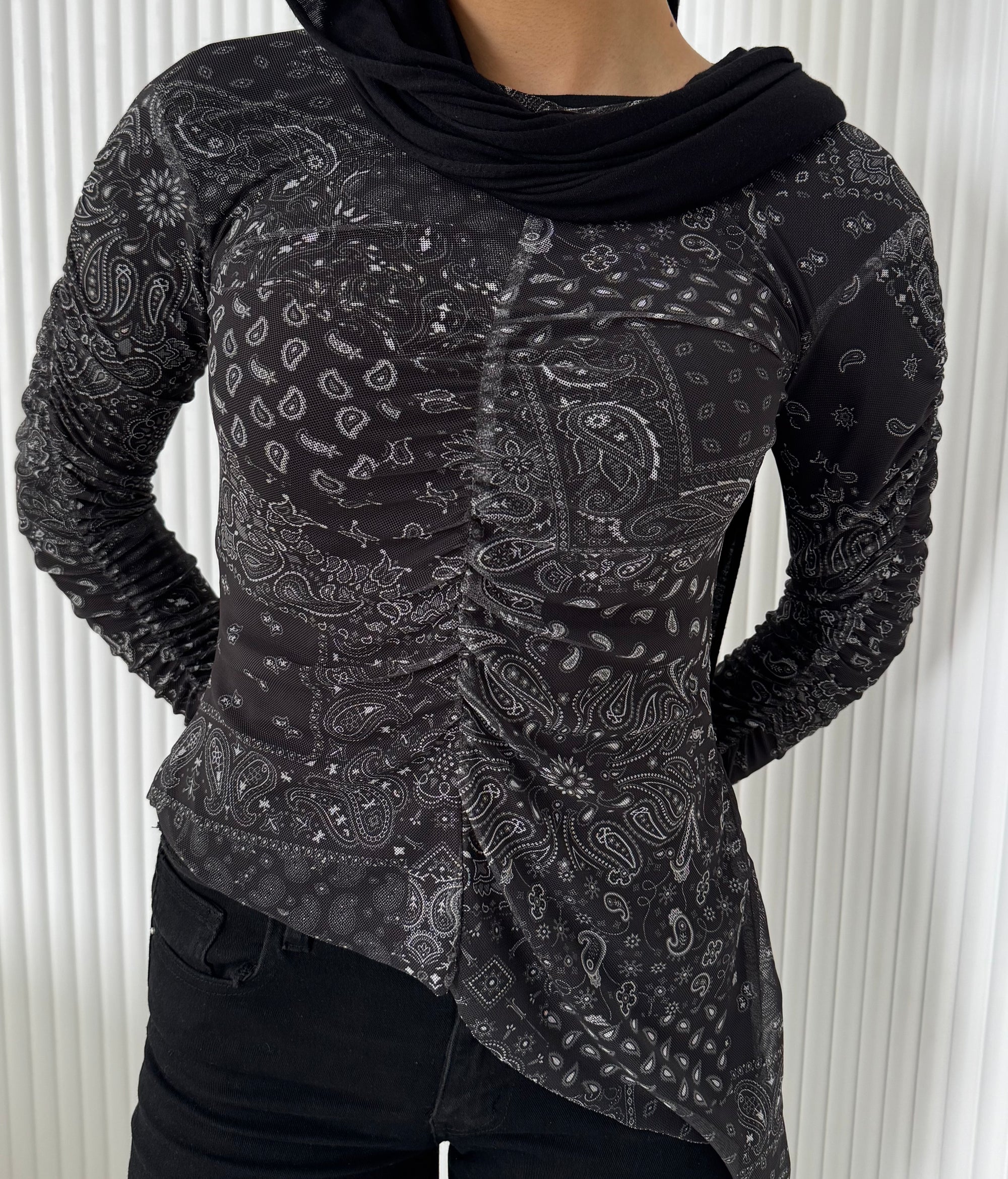 Paisley in black mesh top