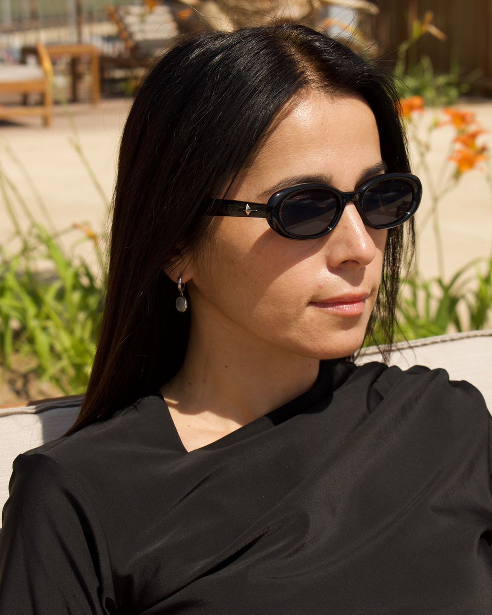 Half-Sleeve Drape Swim Top - Black