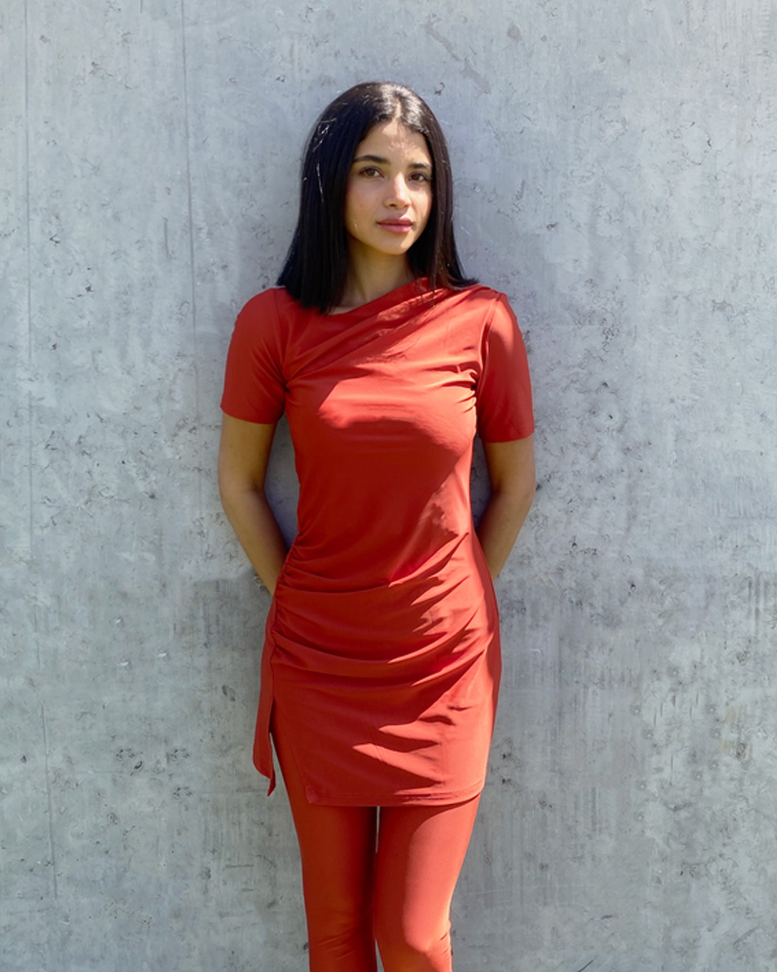 Half-Sleeve Drape Swim Top - Brick