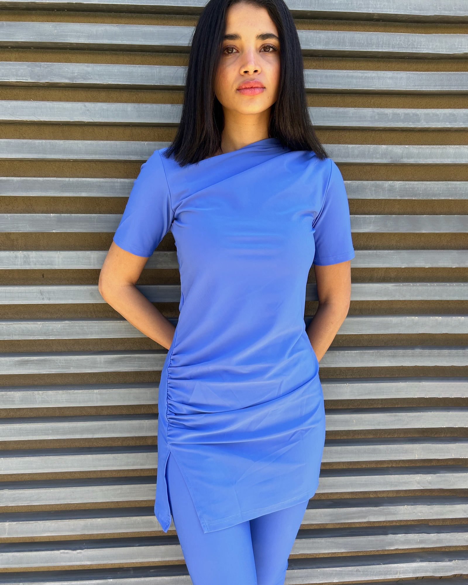 Half-Sleeve Drape Swim Top - Mandarin Blue