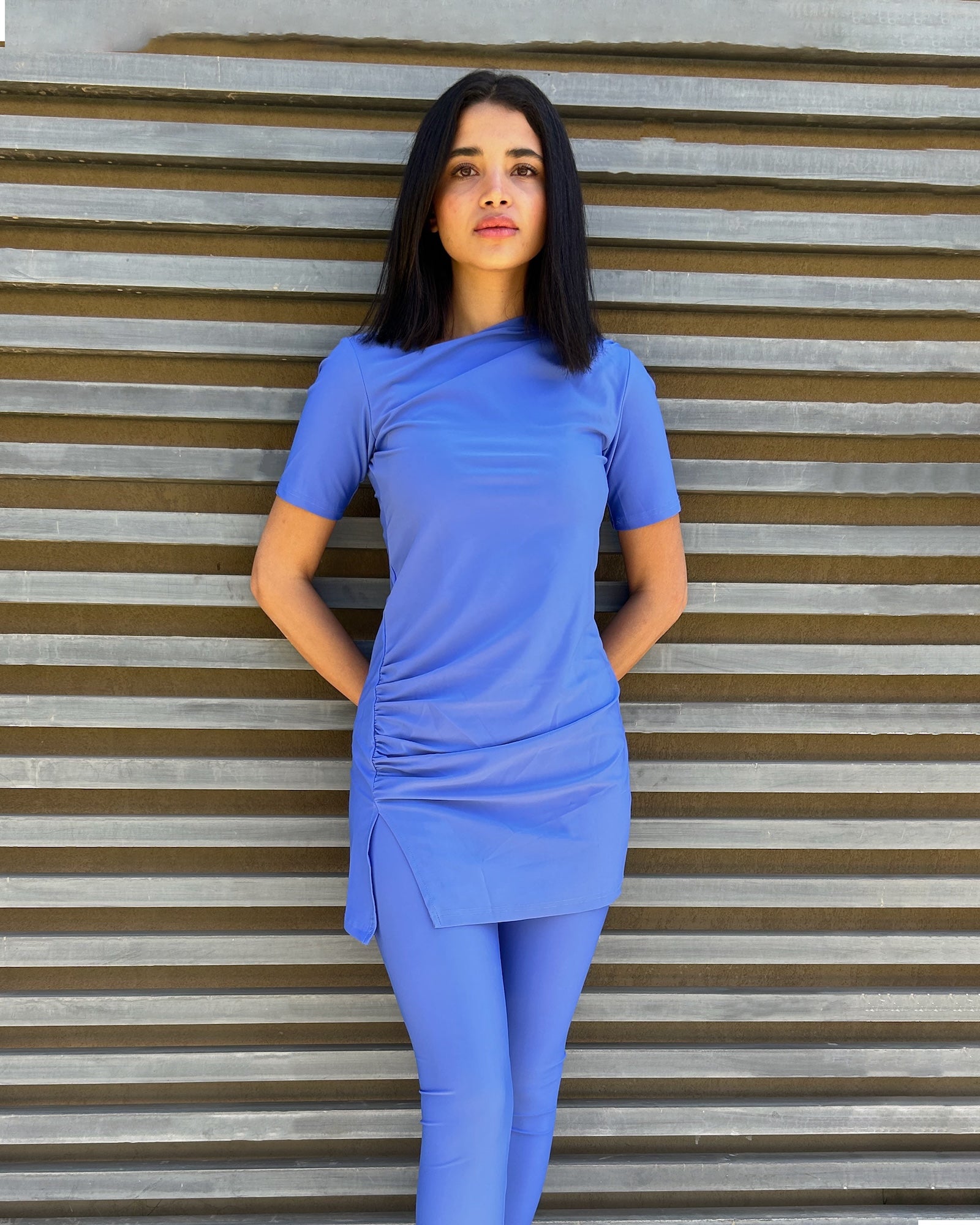 Half-Sleeve Drape Swim Top - Mandarin Blue