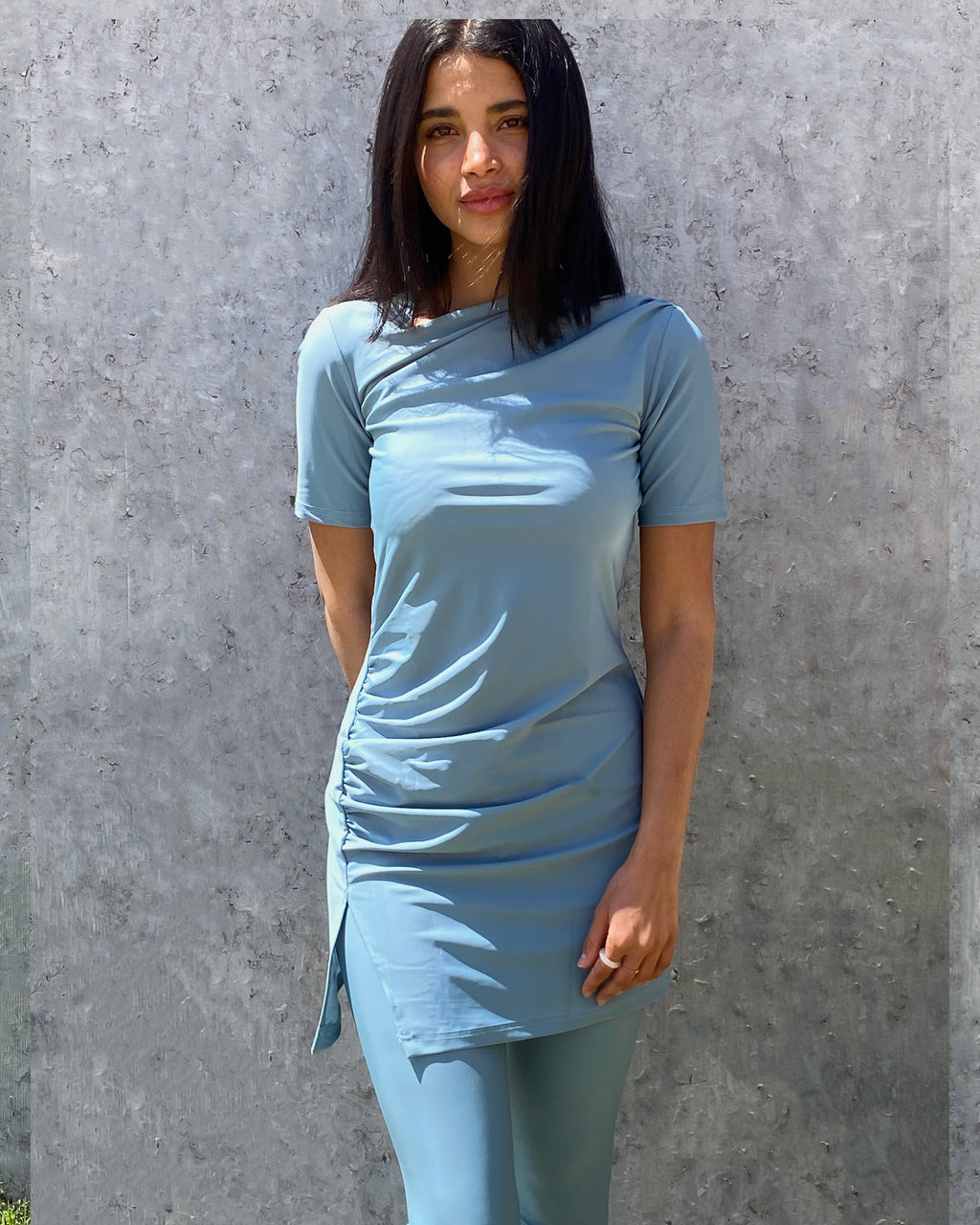 Half-Sleeve Drape Swim Top - River