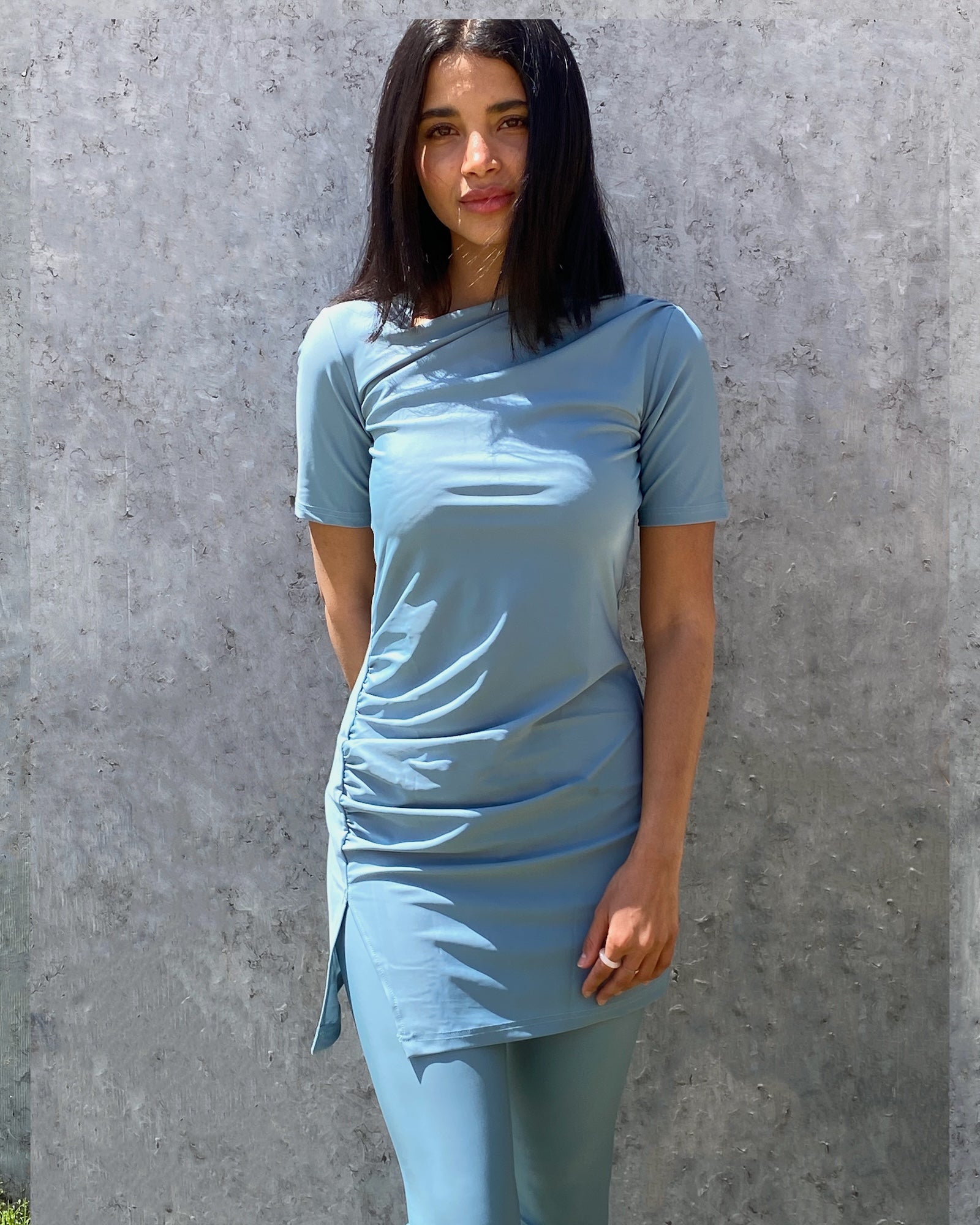 Half-Sleeve Drape Swim Top - River