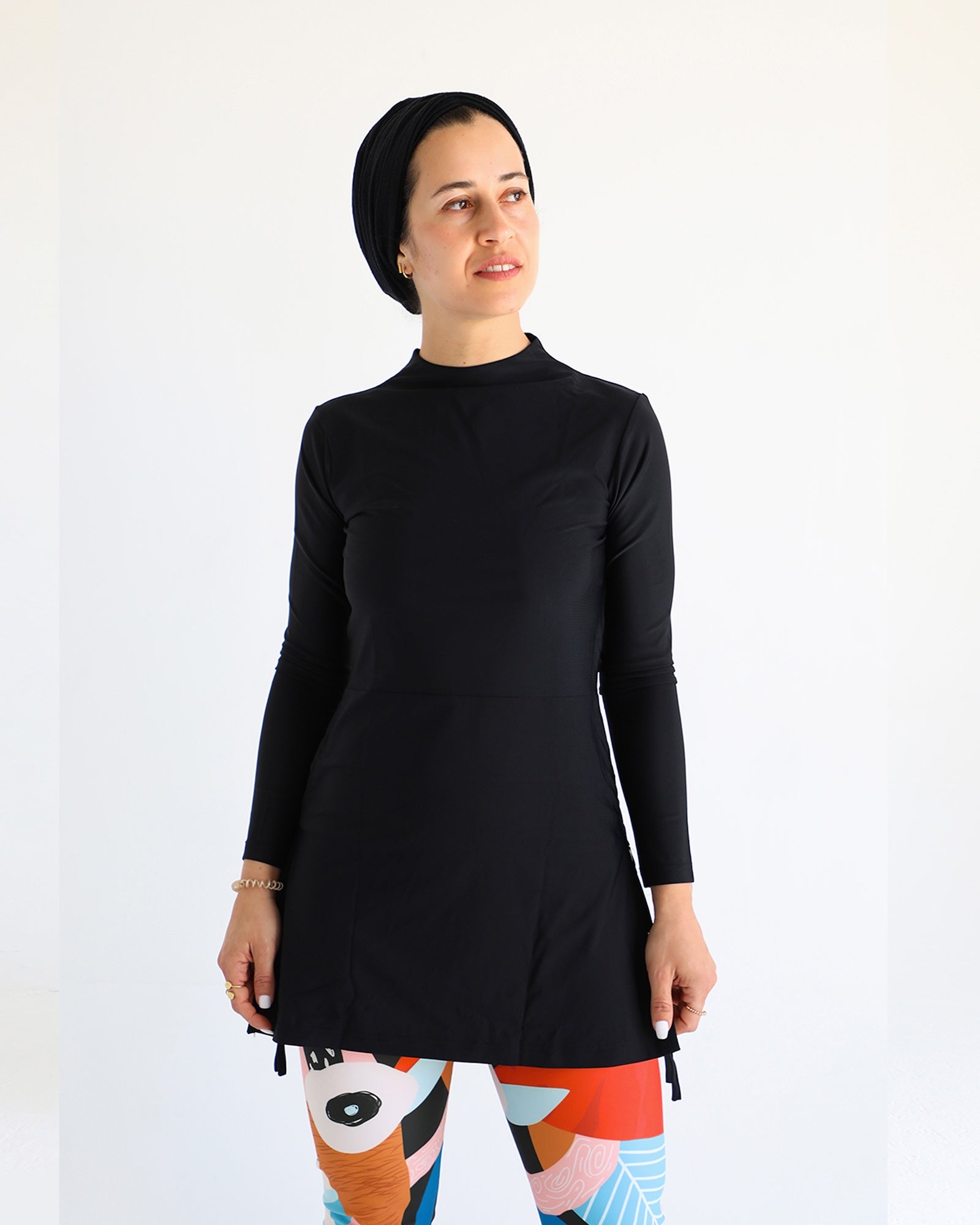 High-Neck Swim Top - Black