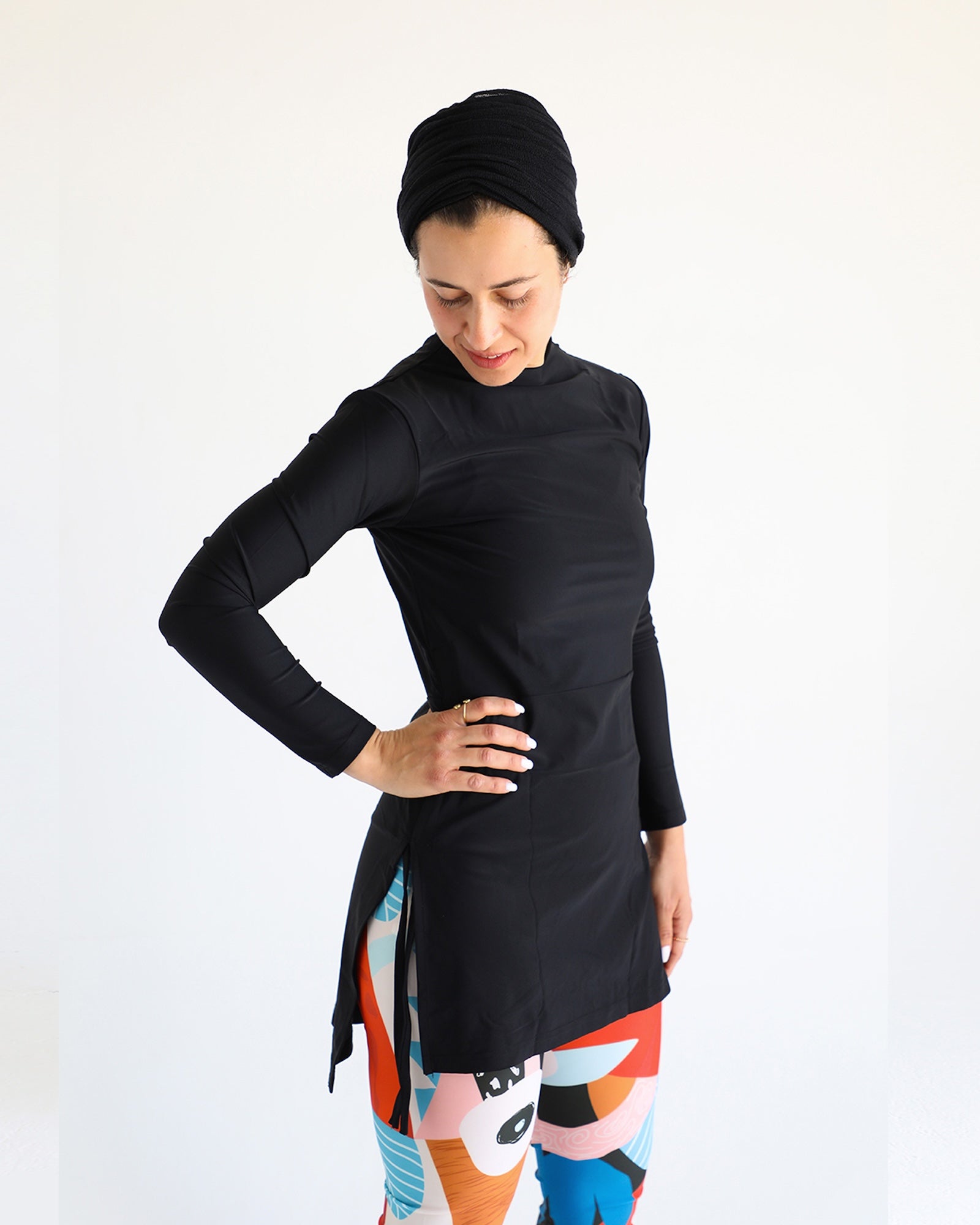 High-Neck Swim Top - Black