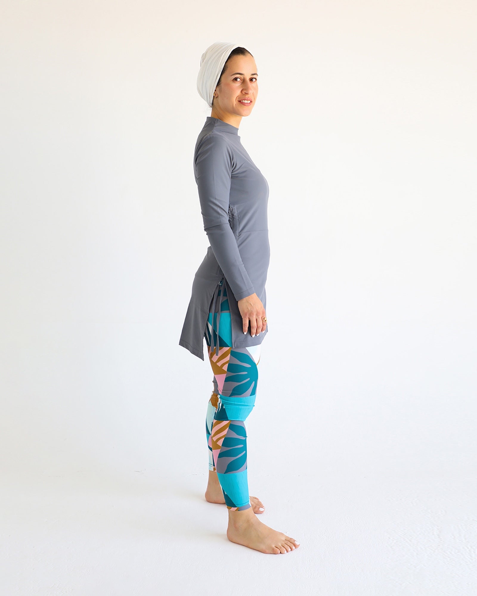 High-Neck Swim Top - Grey