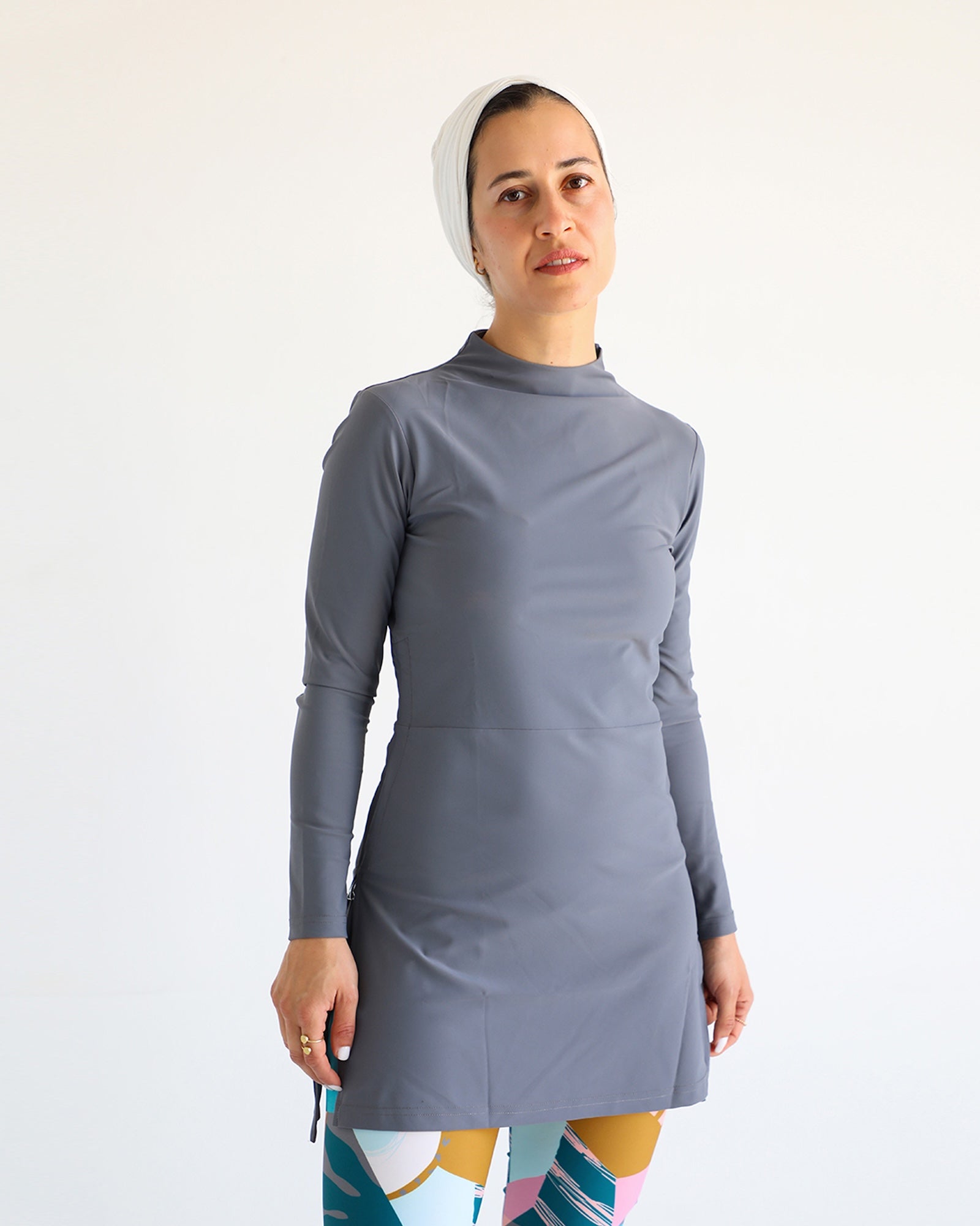 High-Neck Swim Top - Grey