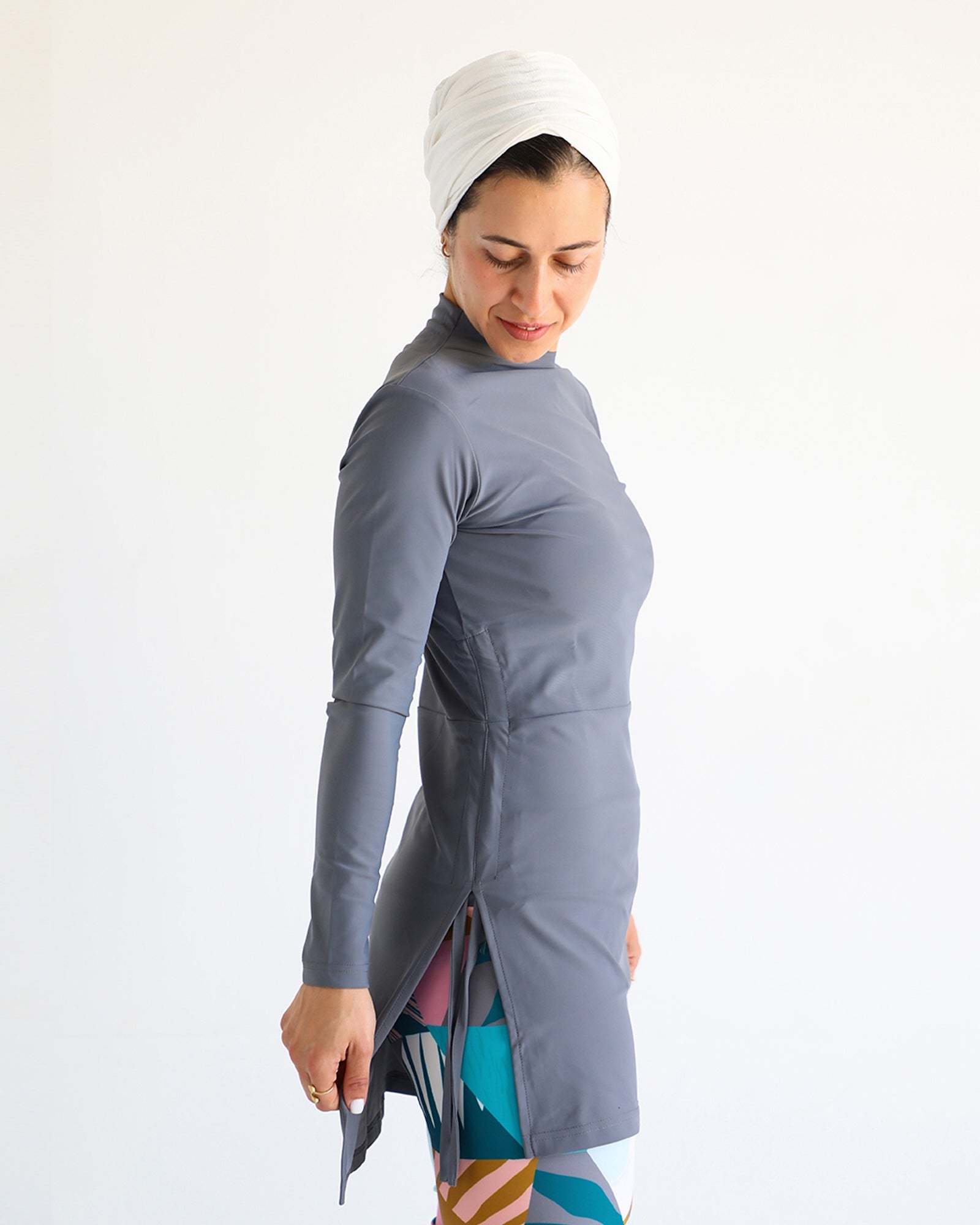 High-Neck Swim Top - Grey
