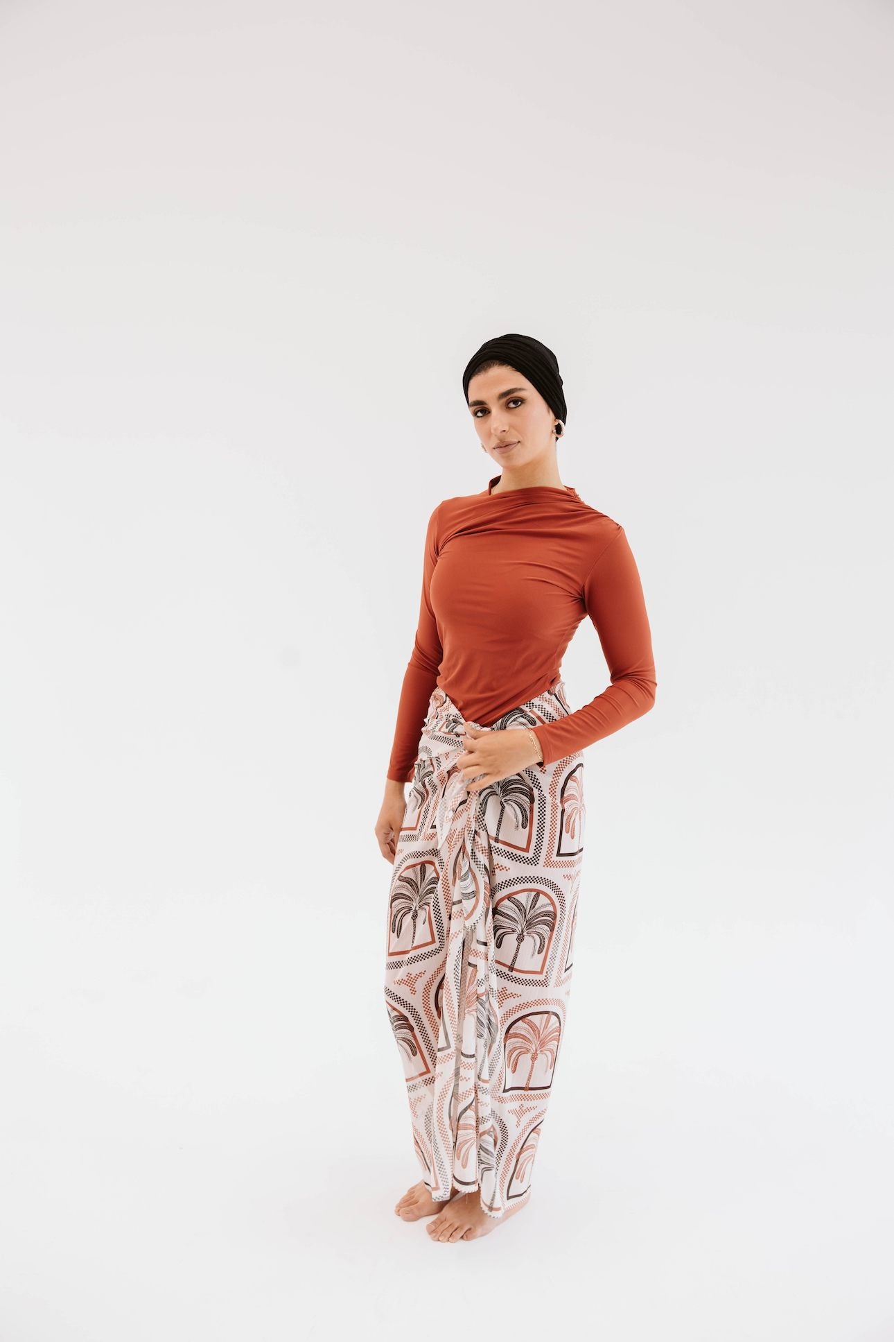 Palms Chiffon Wrap - Brick