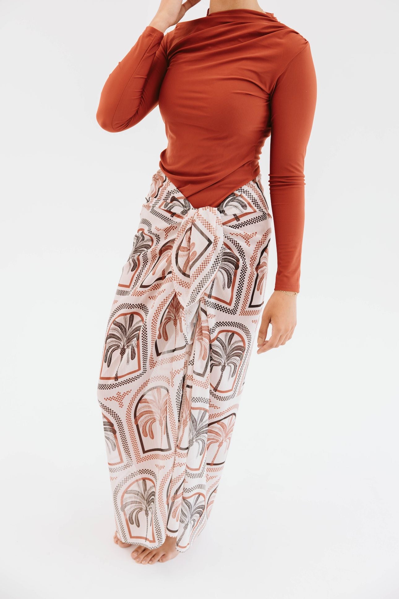 Palms Chiffon Wrap - Brick