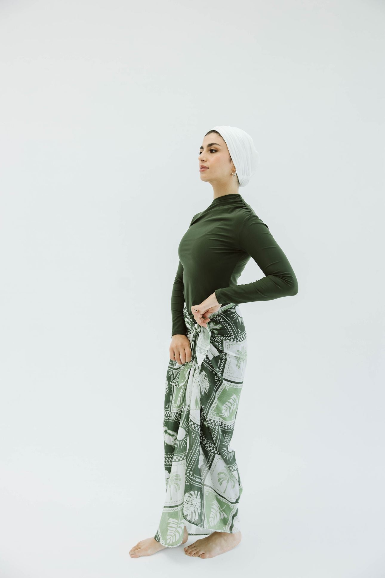 Palms Chiffon Wrap - Olive Green