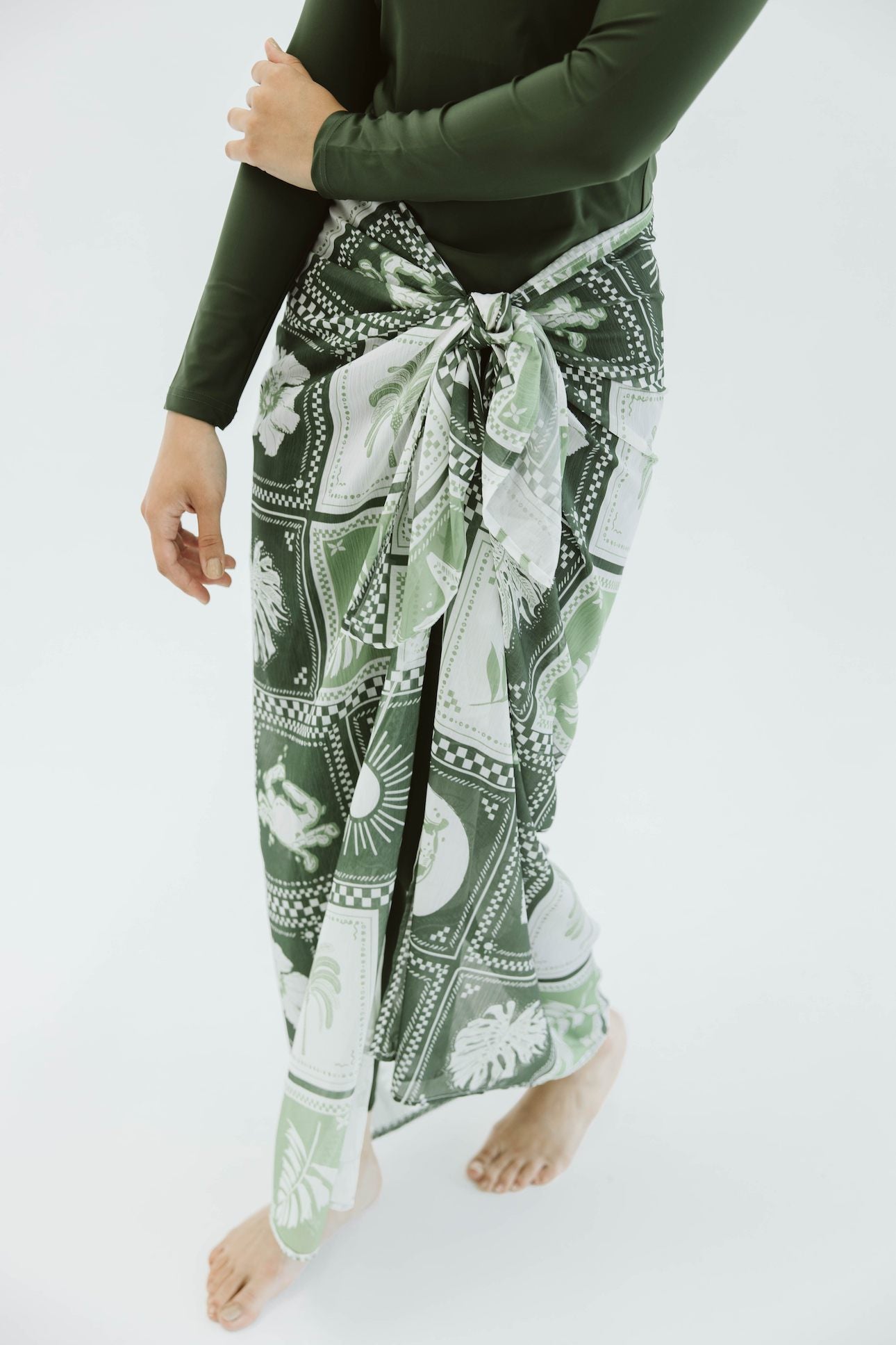 Palms Chiffon Wrap - Olive Green
