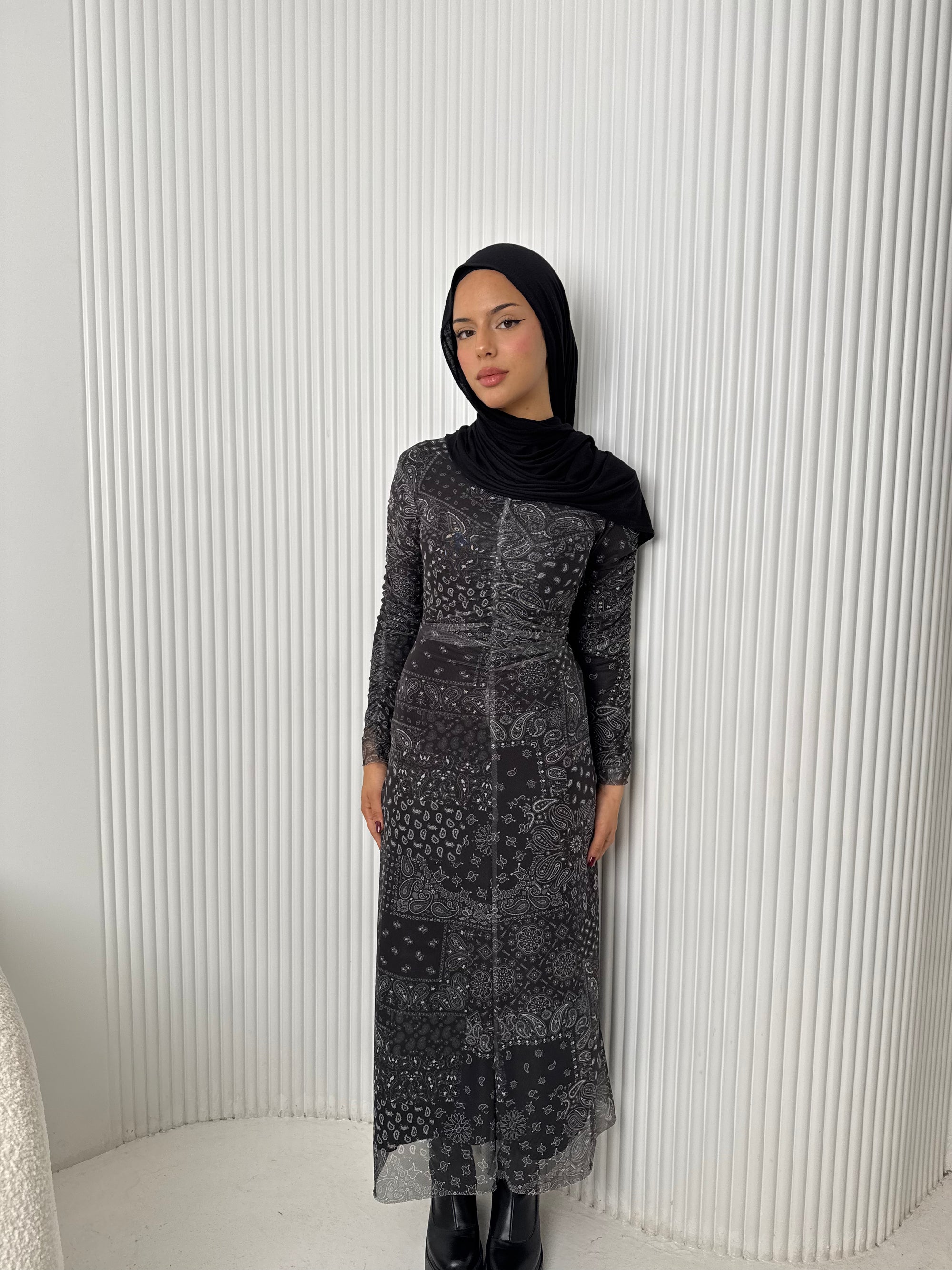 Paisley Mesh Dress - Black