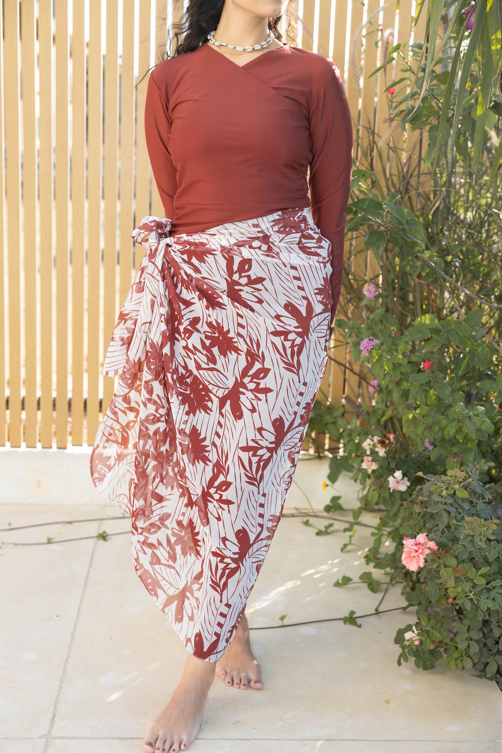 Maroon Flowers Chiffon Wrap