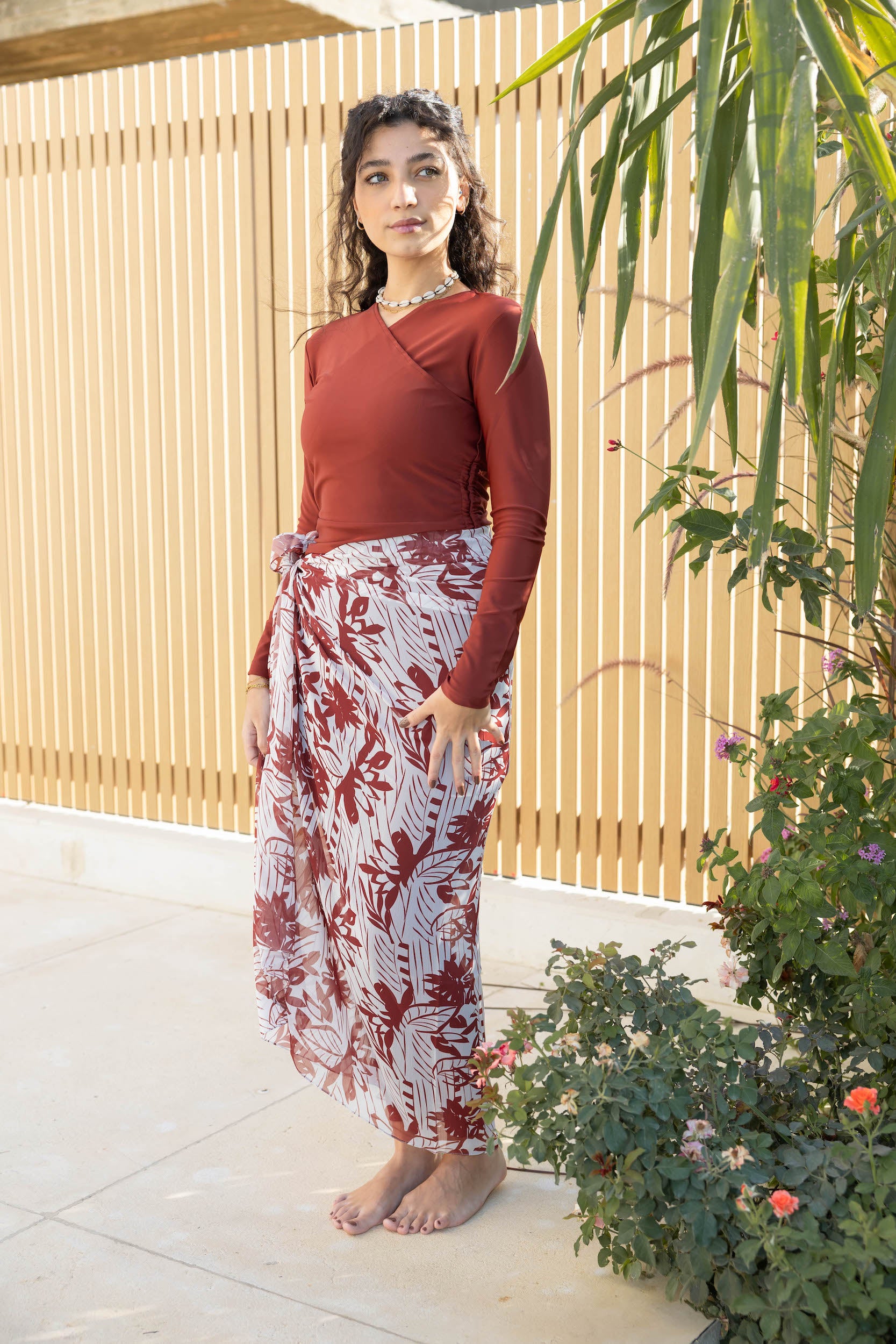 Maroon Flowers Chiffon Wrap