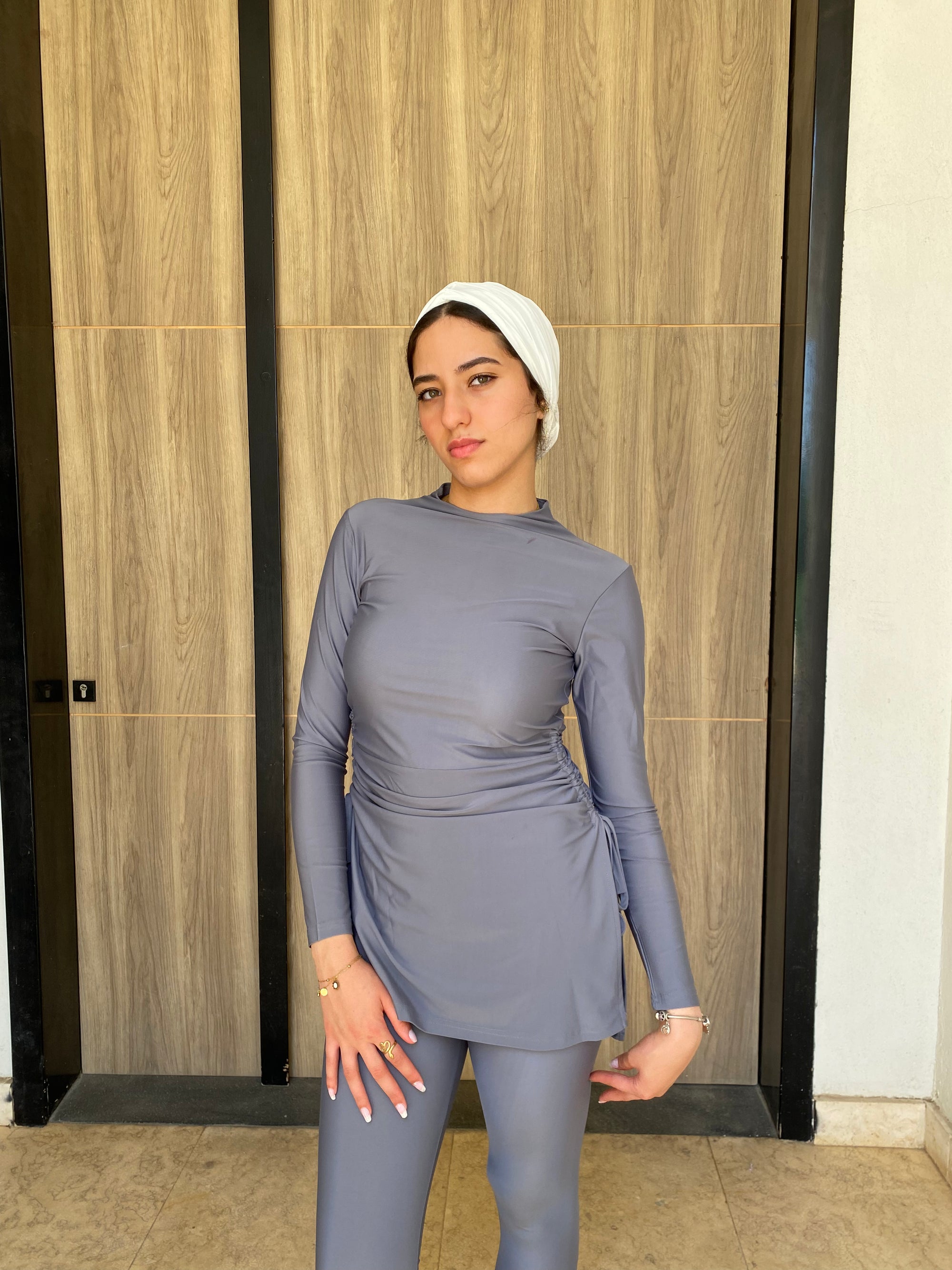 High-Neck Swim Top - Grey