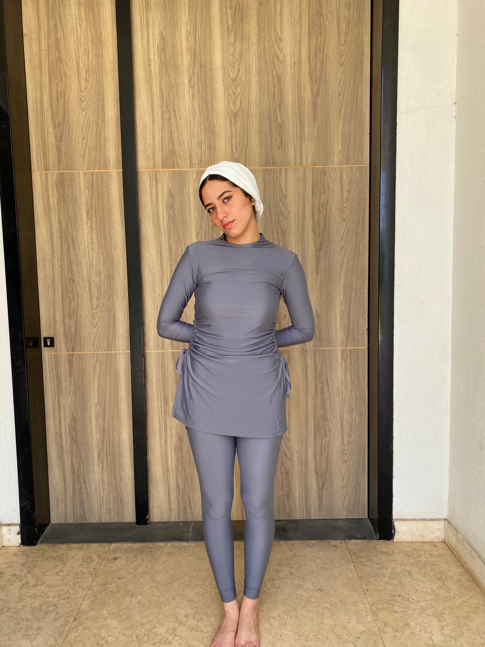 High-Neck Swim Top - Grey