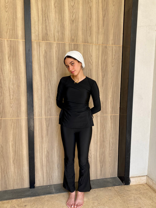 2-in-1 Flared Zip Swim Leggings – Black