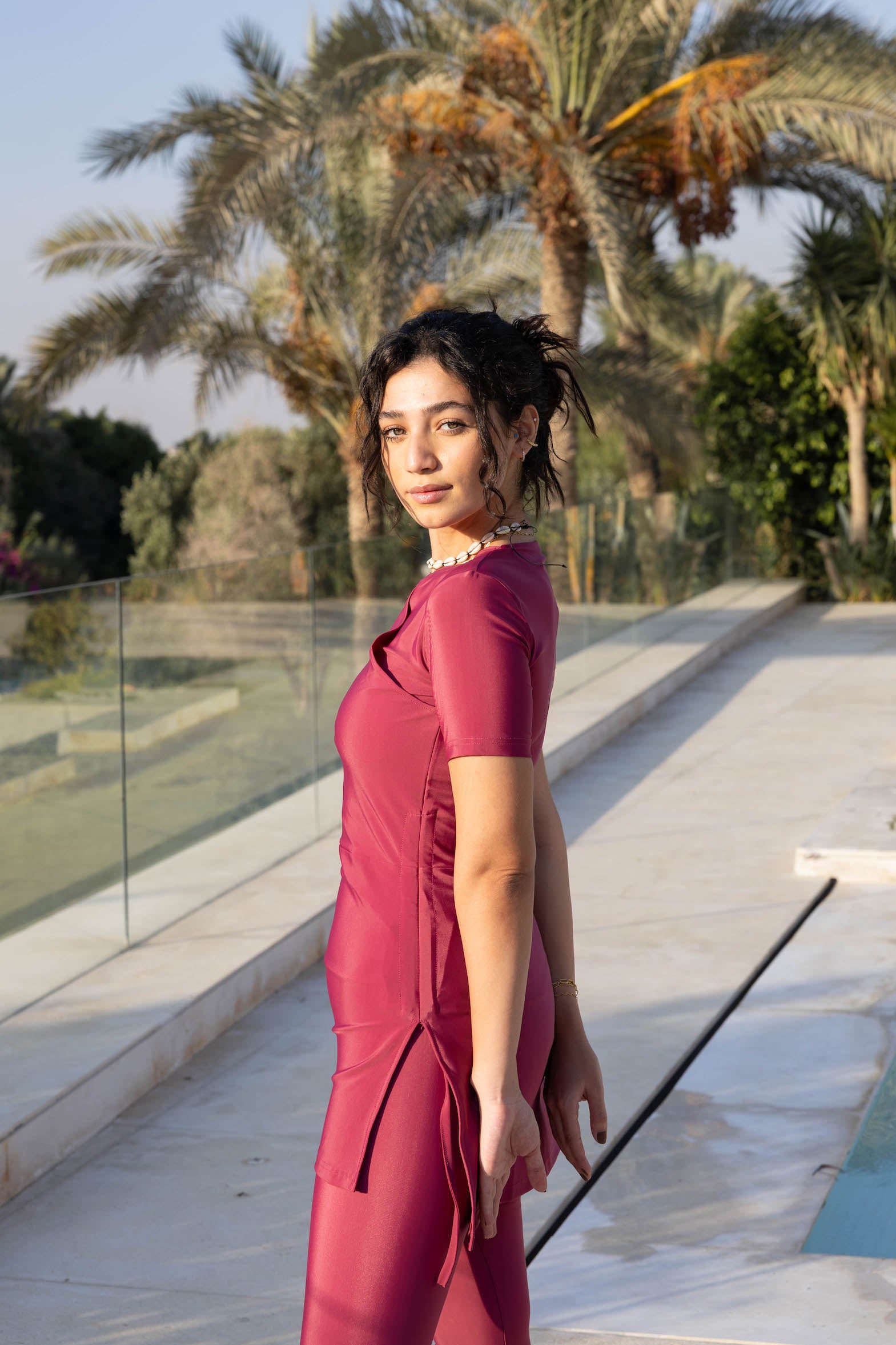 Half-Sleeve Croise Swim Top - Ruby