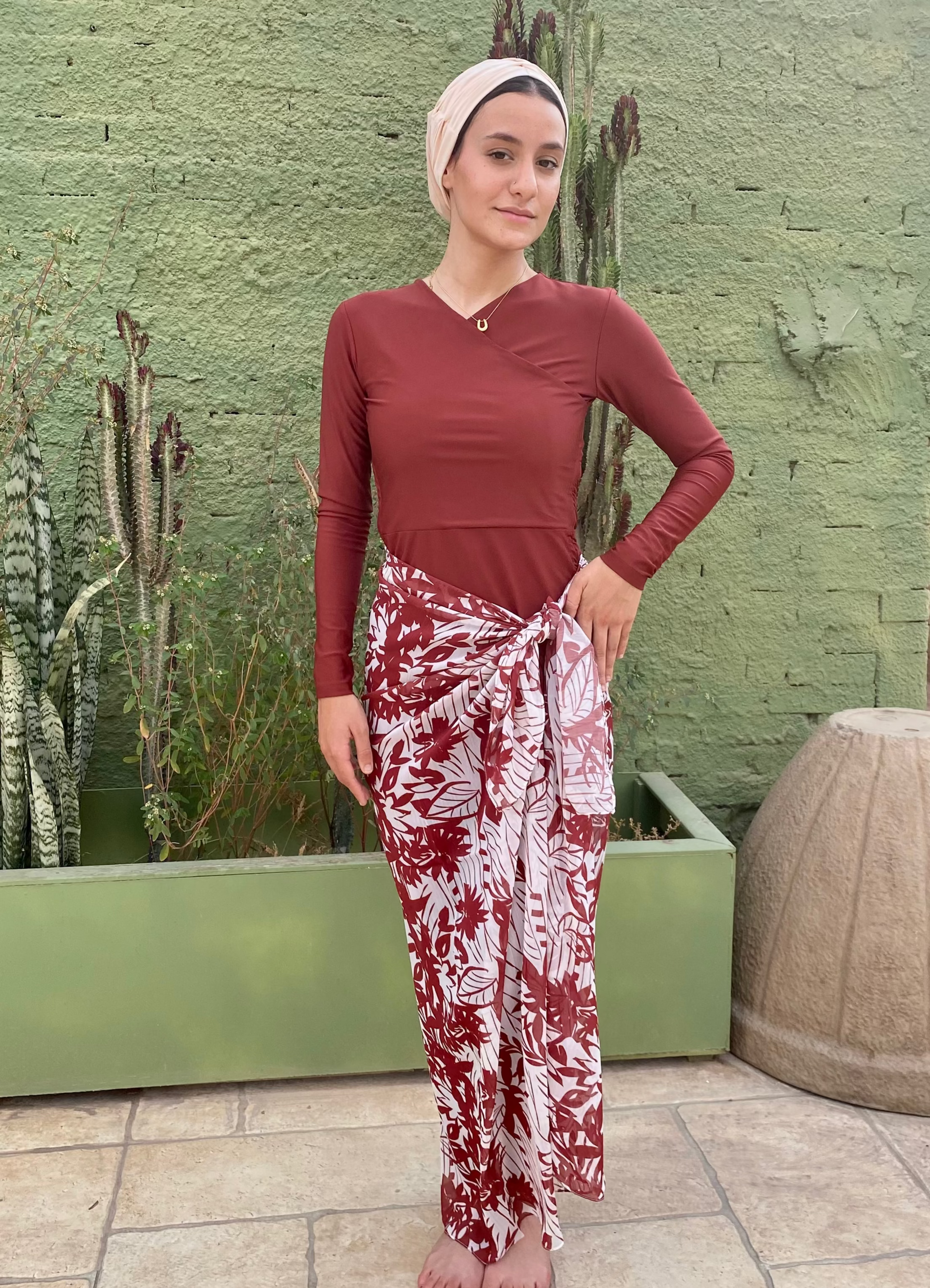 Maroon Flowers Chiffon Wrap