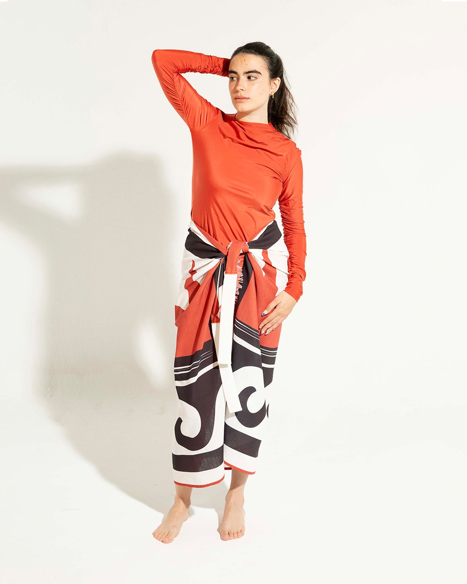 Linen Pareo - Burnt Orange & Black