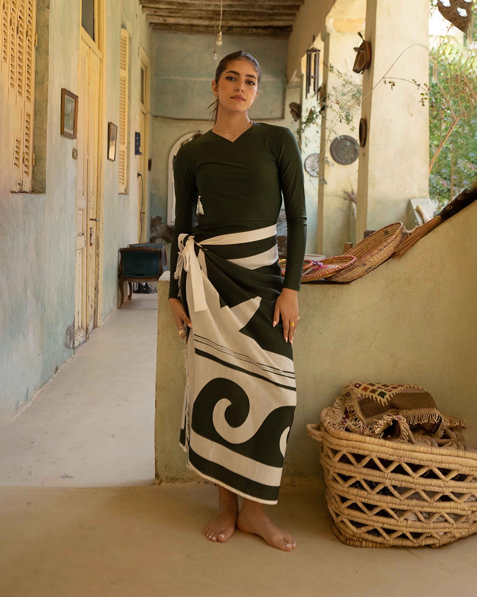 Linen Pareo - Olive Green