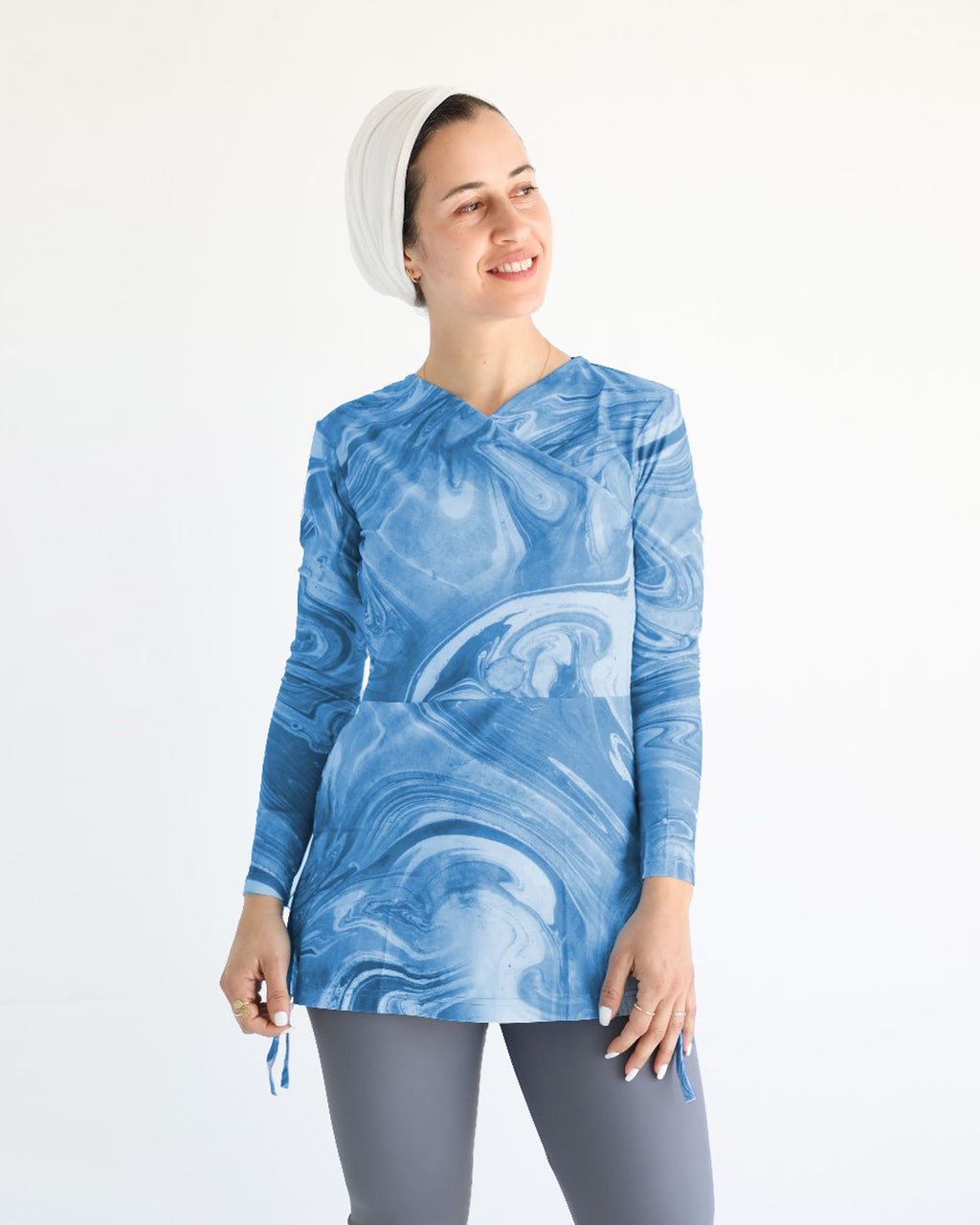 Marble Croise Swim Top - Blue