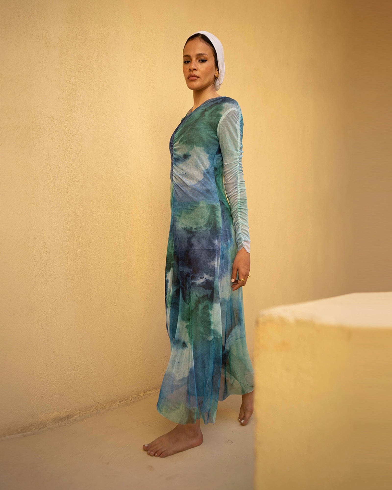 Marble Mesh Coverup - Cyan
