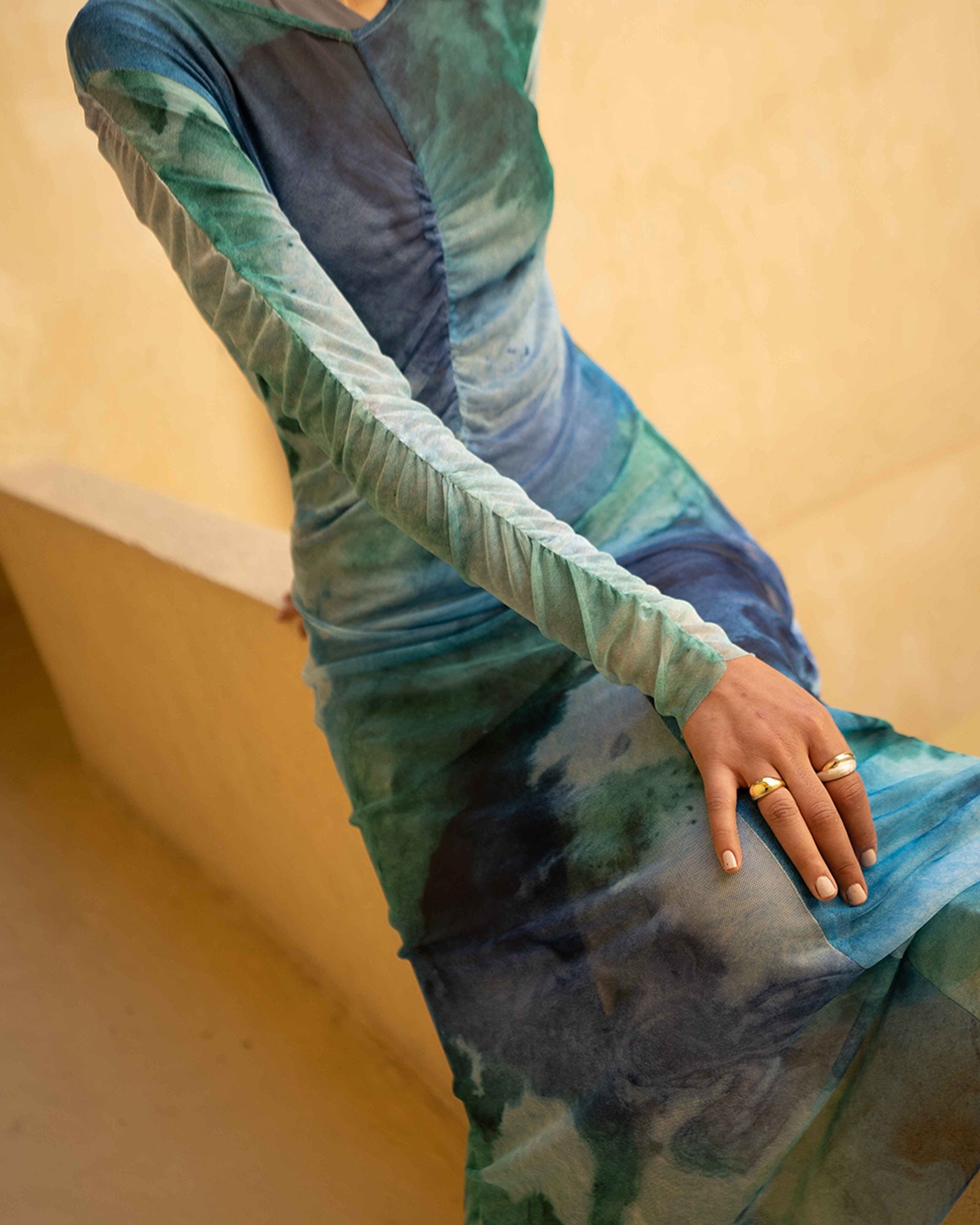 Marble Mesh Coverup - Cyan