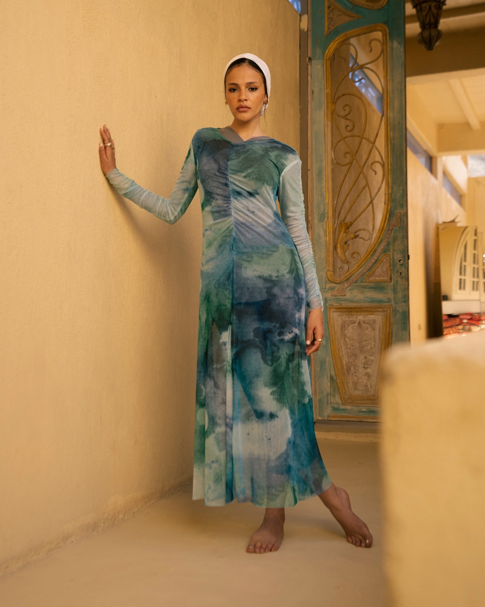 Marble Mesh Coverup - Cyan