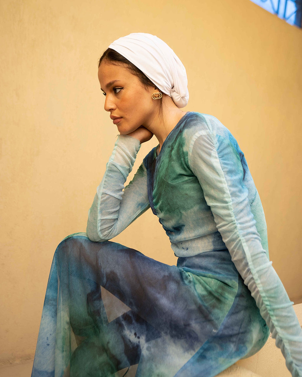 Marble Mesh Coverup - Cyan