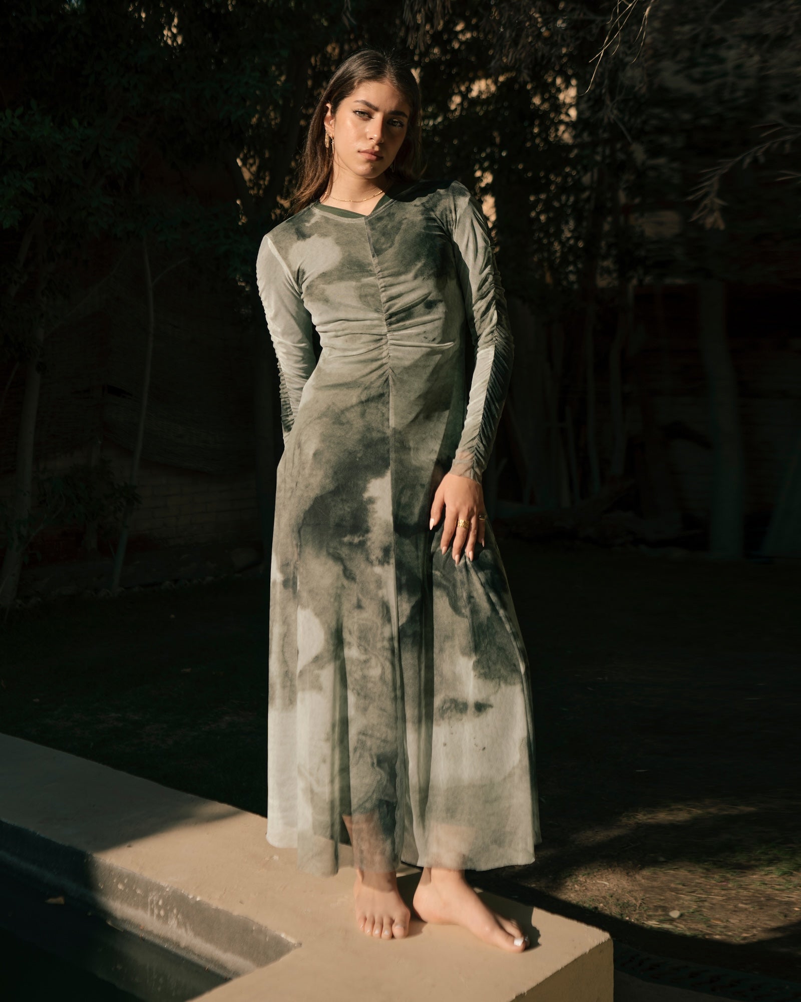 Marble Mesh Coverup - Olive Green