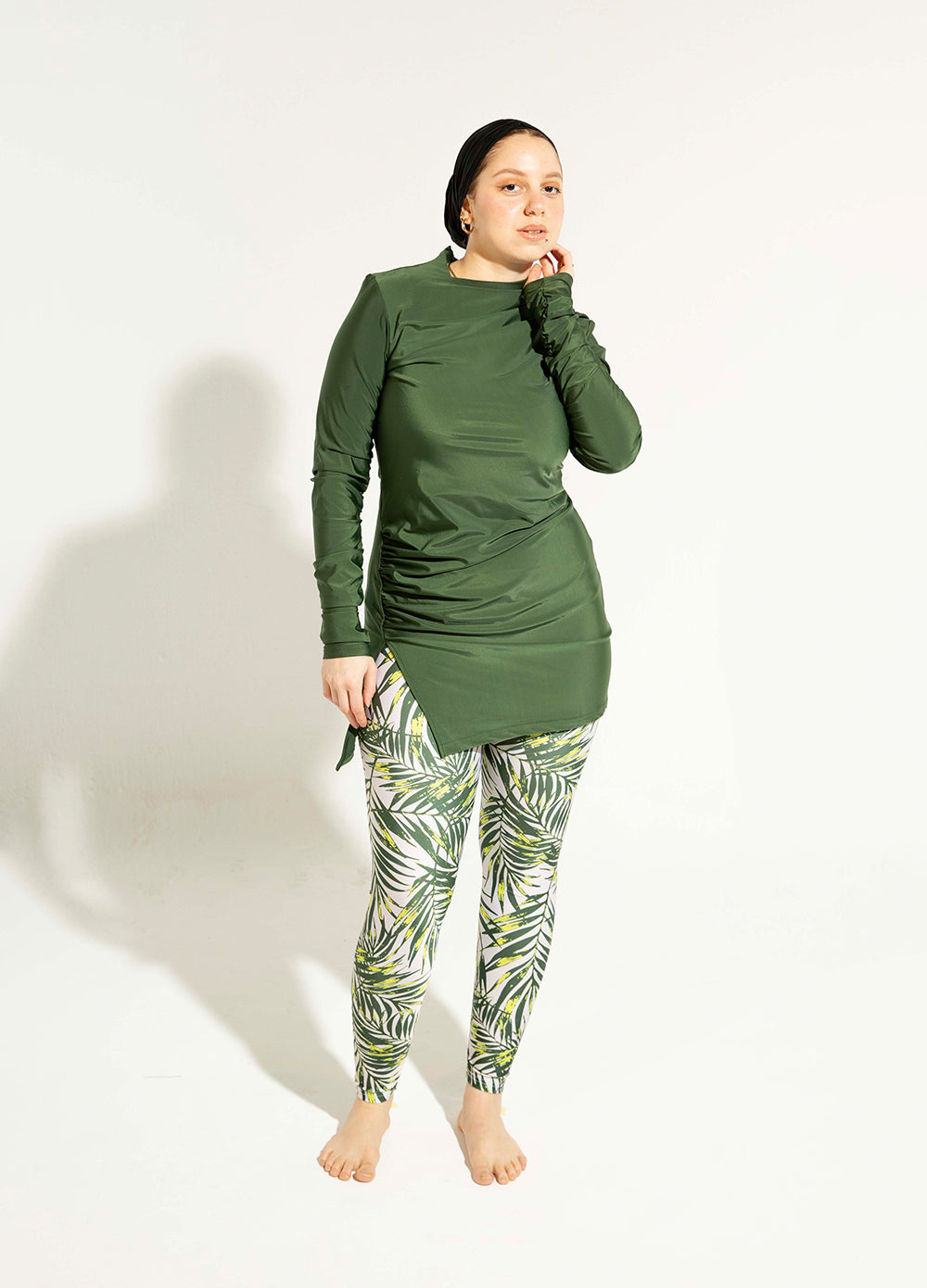 Swim Leggings - Olive Palm Leaves