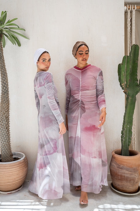 Watercolor Mesh Dress - Rose Taupe
